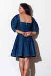 Buy_Echke_Blue Denim Solid Sweetheart Flared Short Dress 