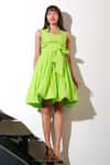 Buy_Echke_Green Cotton Solid Sweetheart Flared Balloon Dress _at_Aza_Fashions