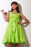 Echke_Green Cotton Solid Sweetheart Flared Balloon Dress _Online_at_Aza_Fashions