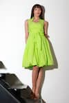 Buy_Echke_Green Cotton Solid Sweetheart Flared Balloon Dress _Online_at_Aza_Fashions