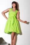 Shop_Echke_Green Cotton Solid Sweetheart Flared Balloon Dress _Online_at_Aza_Fashions