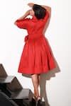 Shop_Echke_Red Lycra Solid Collar Flared Dress _at_Aza_Fashions