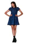 Buy_Echke_Blue Denim Solid Round Short Dress _Online_at_Aza_Fashions