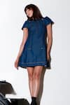 Echke_Blue Denim Solid Round Short Dress _at_Aza_Fashions