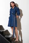 Buy_Echke_Blue Cambric Solid Stand Collar Short Dress 