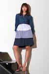 Buy_Echke_Blue Denim Solid Collar Layered Short Dress _at_Aza_Fashions