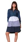 Echke_Blue Denim Solid Collar Layered Short Dress _Online_at_Aza_Fashions