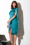 Buy_Echke_Green Polyester Solid High Neck Midi Cape Dress _Online_at_Aza_Fashions