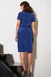 Shop_Echke_Blue Crepe Solid Collar Ruched Short Dress _at_Aza_Fashions