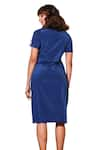 Buy_Echke_Blue Crepe Solid Collar Ruched Short Dress 