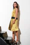 Shop_Echke_Yellow Polyester Solid Round Front Pleated Midi Dress _Online_at_Aza_Fashions