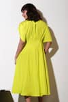 Shop_Echke_Yellow Crepe Solid Round Ruched Neck Flared Dress _at_Aza_Fashions