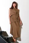 Buy_Echke_Brown Denim Solid Asymmetric Neck Maxi Dress _at_Aza_Fashions