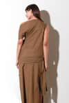 Shop_Echke_Brown Denim Solid Asymmetric Neck Maxi Dress _Online_at_Aza_Fashions