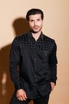 Buy_Echke_Black Lycra Embroidered Studs Button Down Shirt _at_Aza_Fashions