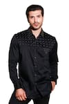 Echke_Black Lycra Embroidered Studs Button Down Shirt _at_Aza_Fashions