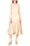 Shop_Sahil Kochhar_Beige Rayon Round Embroidered Midi Dress  _Online_at_Aza_Fashions