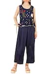 Shop_Sahil Kochhar_Blue Twill Embroidered Pants _Online_at_Aza_Fashions