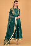 Buy_Sahil Kochhar_Green Chanderi Round Anarkali Set _at_Aza_Fashions