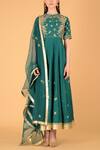 Sahil Kochhar_Green Chanderi Round Anarkali Set _Online_at_Aza_Fashions