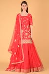 Buy_Sahil Kochhar_Red Net Round Embroidered Kurta Lehenga Set _at_Aza_Fashions