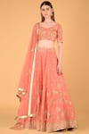 Buy_Sahil Kochhar_Peach Dupion Leaf Neck Embroidered Bridal Lehenga Set _at_Aza_Fashions