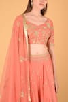 Sahil Kochhar_Peach Dupion Leaf Neck Embroidered Bridal Lehenga Set _Online_at_Aza_Fashions