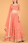 Buy_Sahil Kochhar_Peach Dupion Leaf Neck Embroidered Bridal Lehenga Set _Online_at_Aza_Fashions