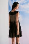 Shop_Verb by Pallavi Singhee_Black Tulle Plain V Neck Ruffle Textured Dress _at_Aza_Fashions