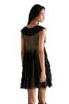 Verb by Pallavi Singhee_Black Tulle Plain V Neck Ruffle Textured Dress _Online_at_Aza_Fashions