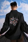 Shop_Verb by Pallavi Singhee_Black Cotton Poplin Embroidery Sequin Collar 3d Floral Shirt _at_Aza_Fashions