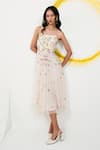 Buy_Verb by Pallavi Singhee_Pink Tulle Embroidery 3d Sequin Square Neck Floral Dress _at_Aza_Fashions