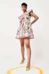 Buy_Verb by Pallavi Singhee_Ivory Polyester Printed Tropical V Neck Dress _at_Aza_Fashions