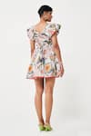 Shop_Verb by Pallavi Singhee_Ivory Polyester Printed Tropical V Neck Dress _at_Aza_Fashions