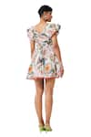 Verb by Pallavi Singhee_Ivory Polyester Printed Tropical V Neck Dress _Online_at_Aza_Fashions