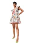 Shop_Verb by Pallavi Singhee_Ivory Polyester Printed Tropical V Neck Dress _Online_at_Aza_Fashions