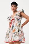 Verb by Pallavi Singhee_Ivory Polyester Printed Tropical V Neck Dress _at_Aza_Fashions