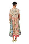 Verb by Pallavi Singhee_Multi Color Viscose Lurex Georgette Printed Floral Stripe Round Pintucked Dress _Online_at_Aza_Fashions