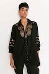 Shop_Verb by Pallavi Singhee_Black Cotton Embroidery Bead Collar Shirt _Online_at_Aza_Fashions