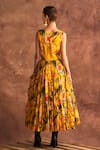 Shop_Verb by Pallavi Singhee_Yellow Organza Printed Floral Round Tiered Midi Dress _at_Aza_Fashions