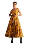 Verb by Pallavi Singhee_Yellow Organza Printed Floral Round Tiered Midi Dress _at_Aza_Fashions