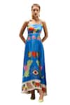 Verb by Pallavi Singhee_Blue Modal Satin Printed Floral Square Abstract Strappy Dress_at_Aza_Fashions