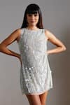 Shop_Verb by Pallavi Singhee_Blue Tulle Hand Embroidered Sequins Round Shift Dress _Online_at_Aza_Fashions