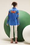 Shop_Verb by Pallavi Singhee_Blue Cotton Poplin Printed Sequin Collared Swirl Shirt_at_Aza_Fashions