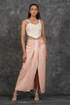 Buy_Neither Nor_Pink Linen Viscose Blend Solid Draped Long Skirt  _Online_at_Aza_Fashions