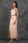 Shop_Neither Nor_Pink Linen Viscose Blend Solid Draped Long Skirt  _Online_at_Aza_Fashions