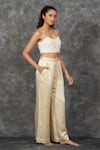 Neither Nor_Beige Linen Viscose Blend Solid Plain Pleated Trouser _Online_at_Aza_Fashions