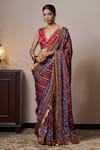 Buy_Irrau by Samir Mantri_Multi Color Blouse And Saree Chinon Chiffon Printed Floral Stripe V Neck With _at_Aza_Fashions