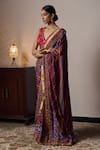 Buy_Irrau by Samir Mantri_Multi Color Blouse And Saree Chinon Chiffon Printed Floral Stripe V Neck With _Online_at_Aza_Fashions