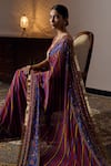 Irrau by Samir Mantri_Multi Color Blouse And Saree Chinon Chiffon Printed Floral Stripe V Neck With _at_Aza_Fashions